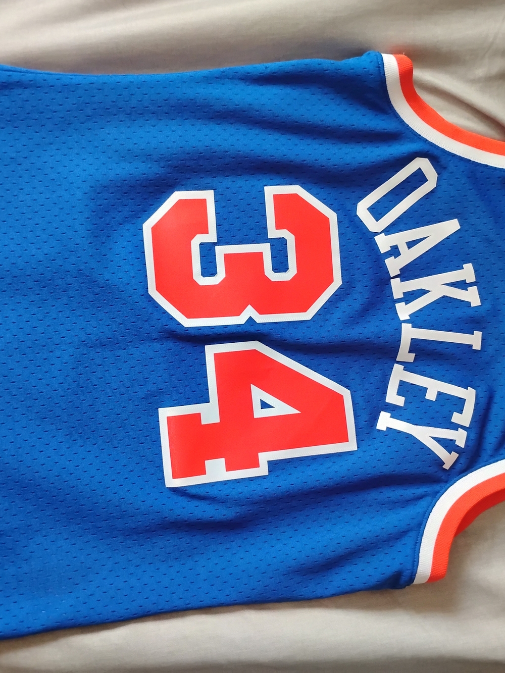 New York Blue Basketball Jersey with Red Number 34 - Picture 5 of 9